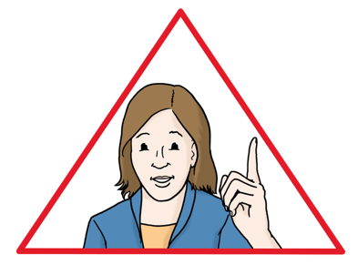 Eine Frau zeigt einen Finger nach oben.